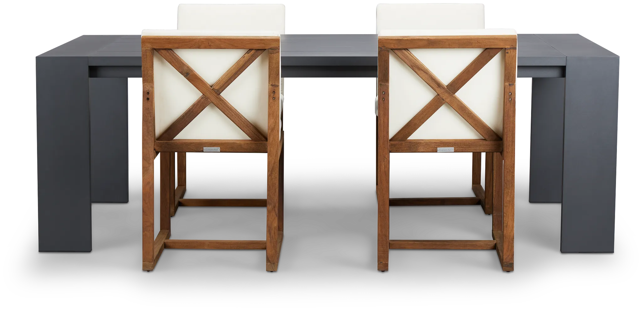 Linear Dark Gray White 87" Aluminum Table & 4 Teak Cushioned Side Chairs