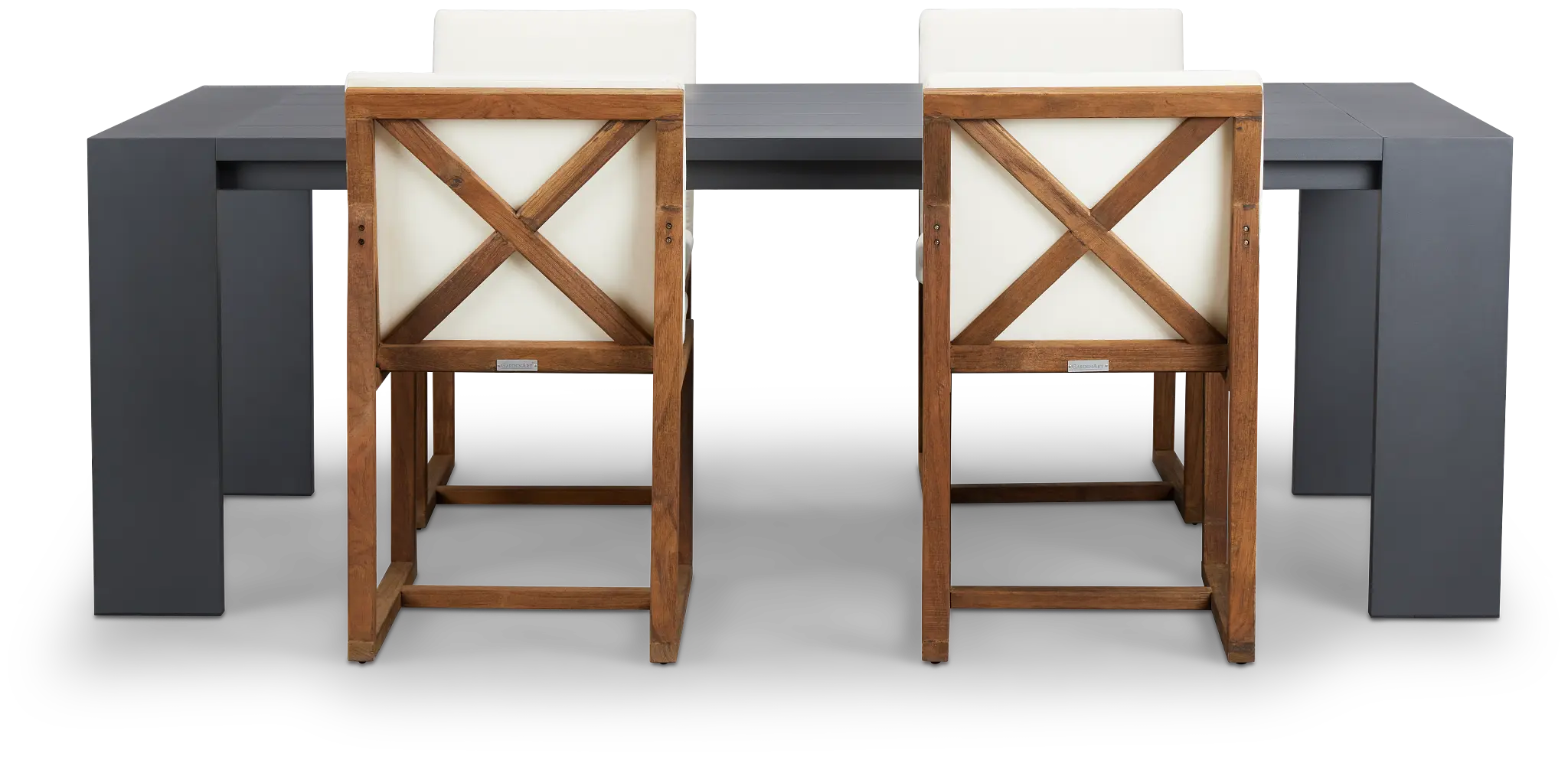 Linear Dark Gray White 87" Aluminum Table & 4 Teak Cushioned Side Chairs Linear Dark Gray White 87" Aluminum Table & 4 Teak Cushioned Side Chairs