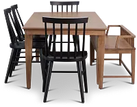 Provo Mid Tone Rect Table With 4 Wood Side Chairs & Bench