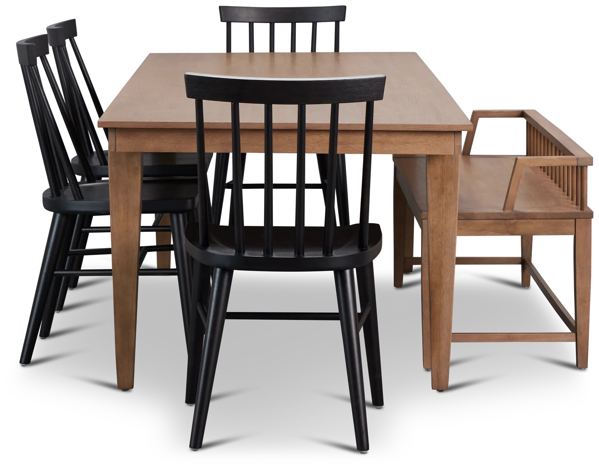 Provo Mid Tone Rect Table With 4 Wood Side Chairs & Bench