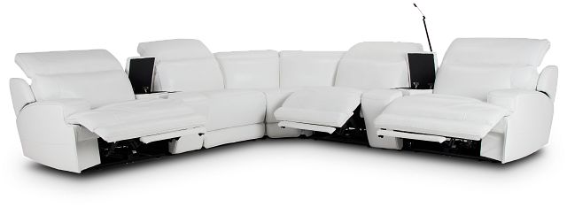 Reign White Lthr/vinyl Large Triple Power Reclining Two-arm Sectional