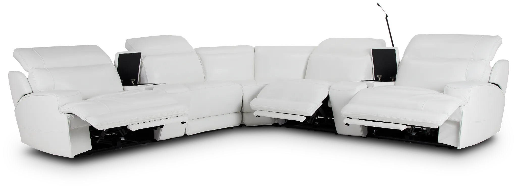 Reign White Lthr/vinyl Large Triple Power Reclining Two-arm Sectional