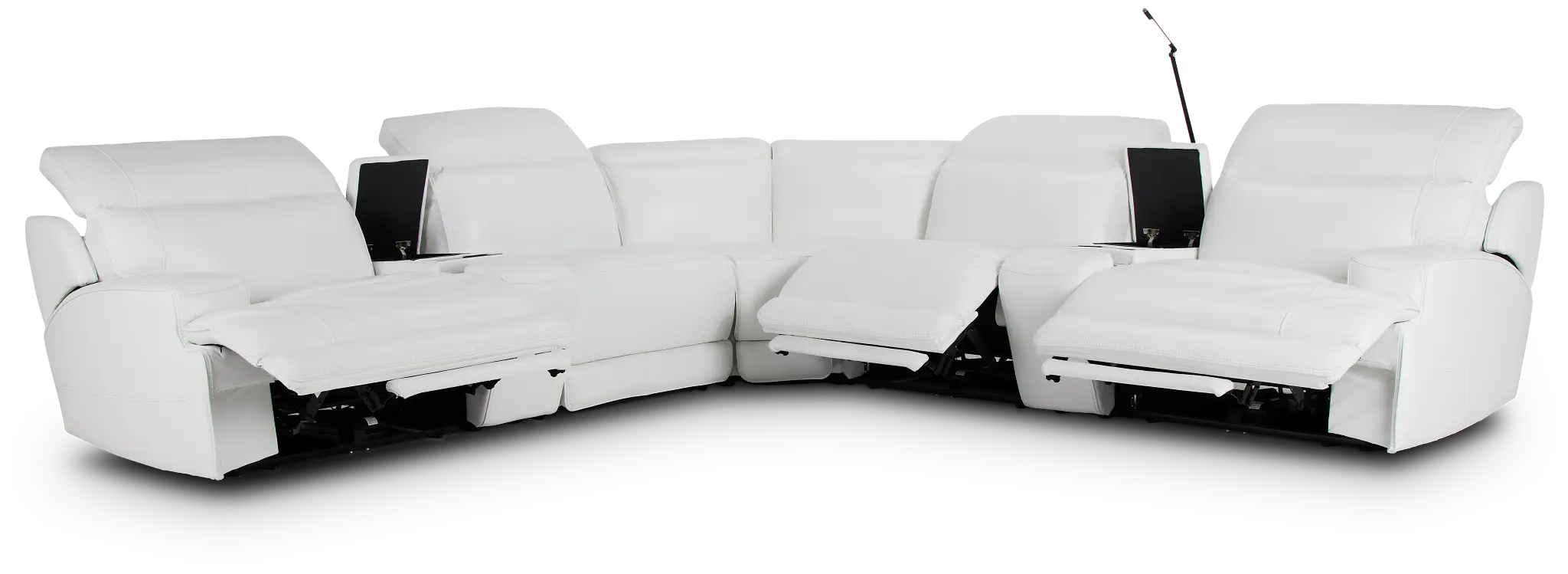 Reign White Lthr/vinyl Large Triple Power Reclining Two-arm Sectional Reign White Lthr/vinyl Large Triple Power Reclining Two-arm Sectional