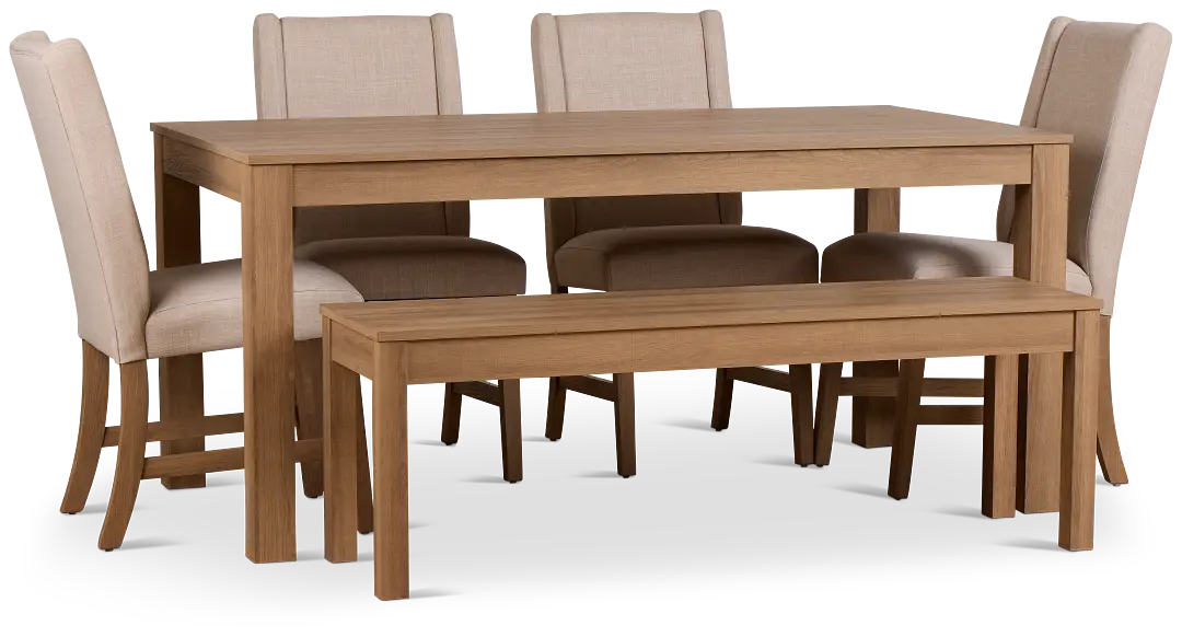 Delray Light Tone Rect Table, 4 Chairs & Bench Delray Light Tone Rect Table, 4 Chairs & Bench