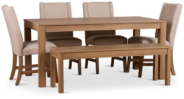 Delray Light Tone Rect Table, 4 Chairs & Bench