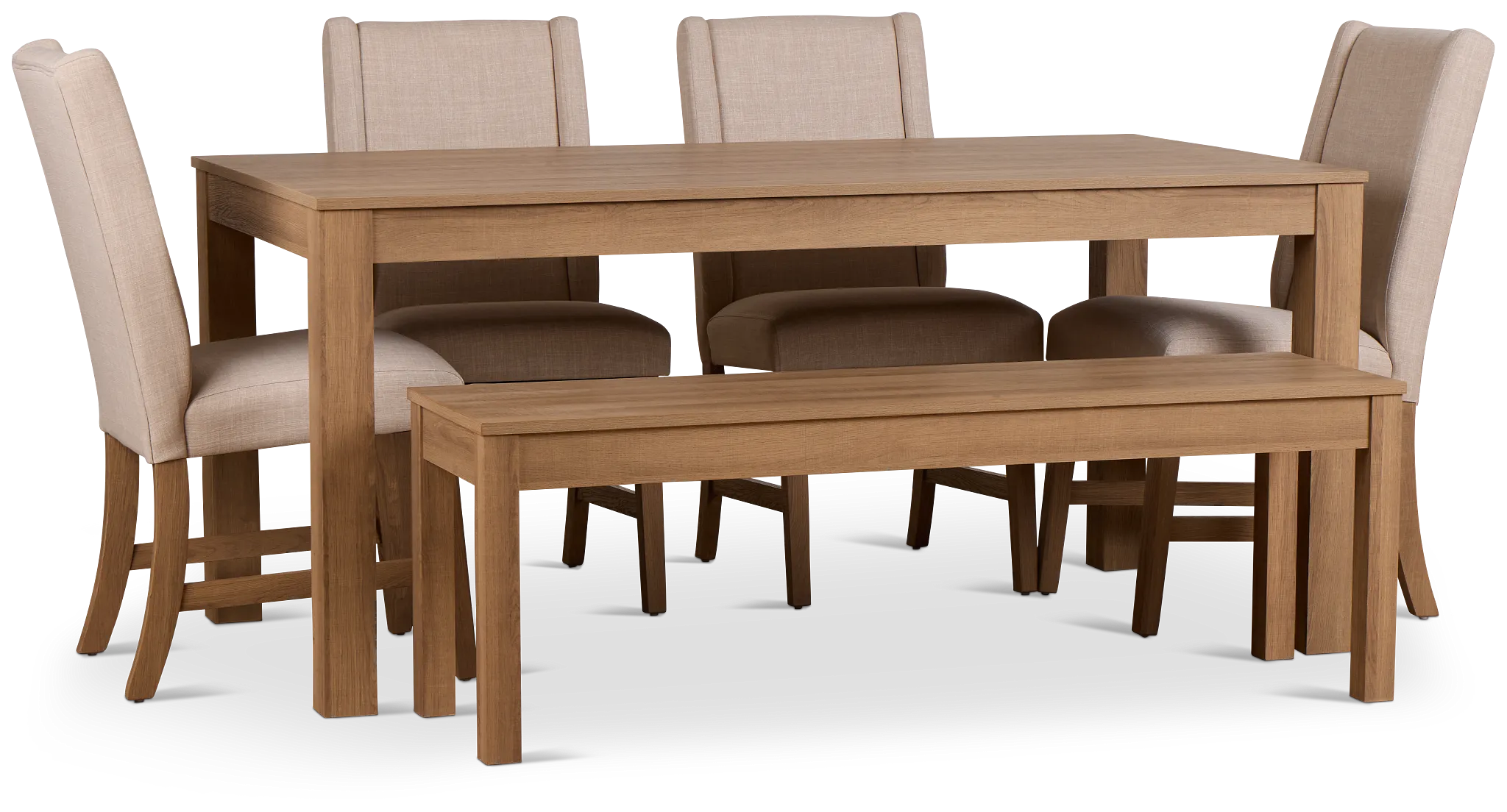 Delray Light Tone Rect Table, 4 Chairs & Bench