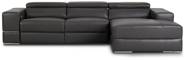 Dante Gray Leather Right Chaise Power Reclining Sectional