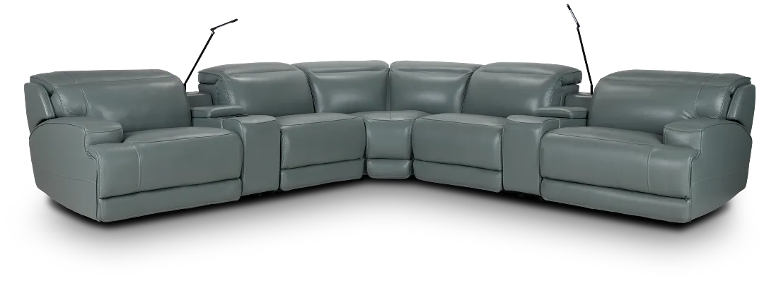 Reign Green Lthr/vinyl Large Triple Power Reclining Two-arm Sectional