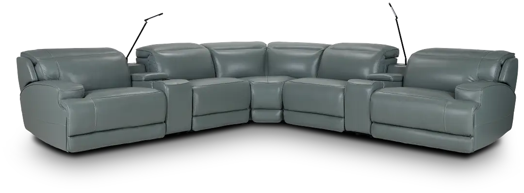 Reign Green Lthr/vinyl Large Triple Power Reclining Two-arm Sectional Reign Green Lthr/vinyl Large Triple Power Reclining Two-arm Sectional