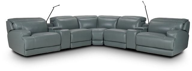 Reign Green Lthr/vinyl Large Triple Power Reclining Two-arm Sectional