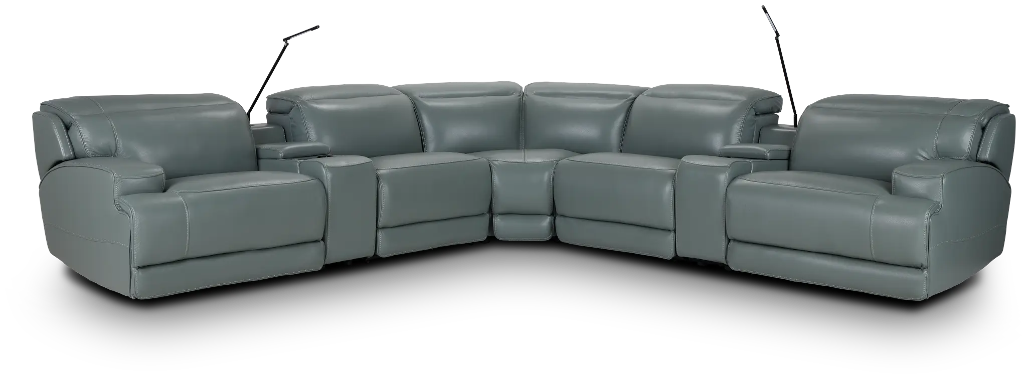 Reign Green Lthr/vinyl Large Triple Power Reclining Two-arm Sectional Reign Green Lthr/vinyl Large Triple Power Reclining Two-arm Sectional