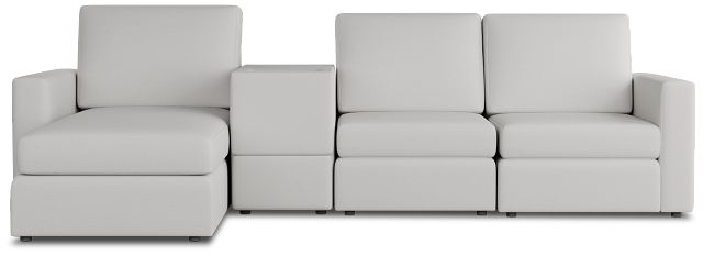 Citymod White Fabric Small Left Chaise Sectional With Media Console