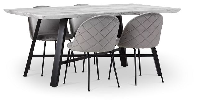 Capri Black Gray Rectangular Table & 4 Upholstered Chairs
