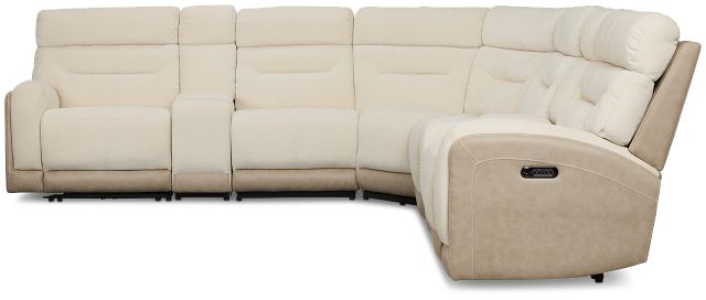 Travis Light Beige Fabric Large Dual Power Reclining Two-arm Sectional