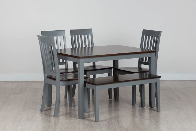 Santos Gray Two-tone Table, 4 Chairs & Bench