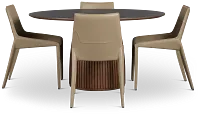 Wayne Two-tone Round Table With 4 Beige Upholstered Side Chairs