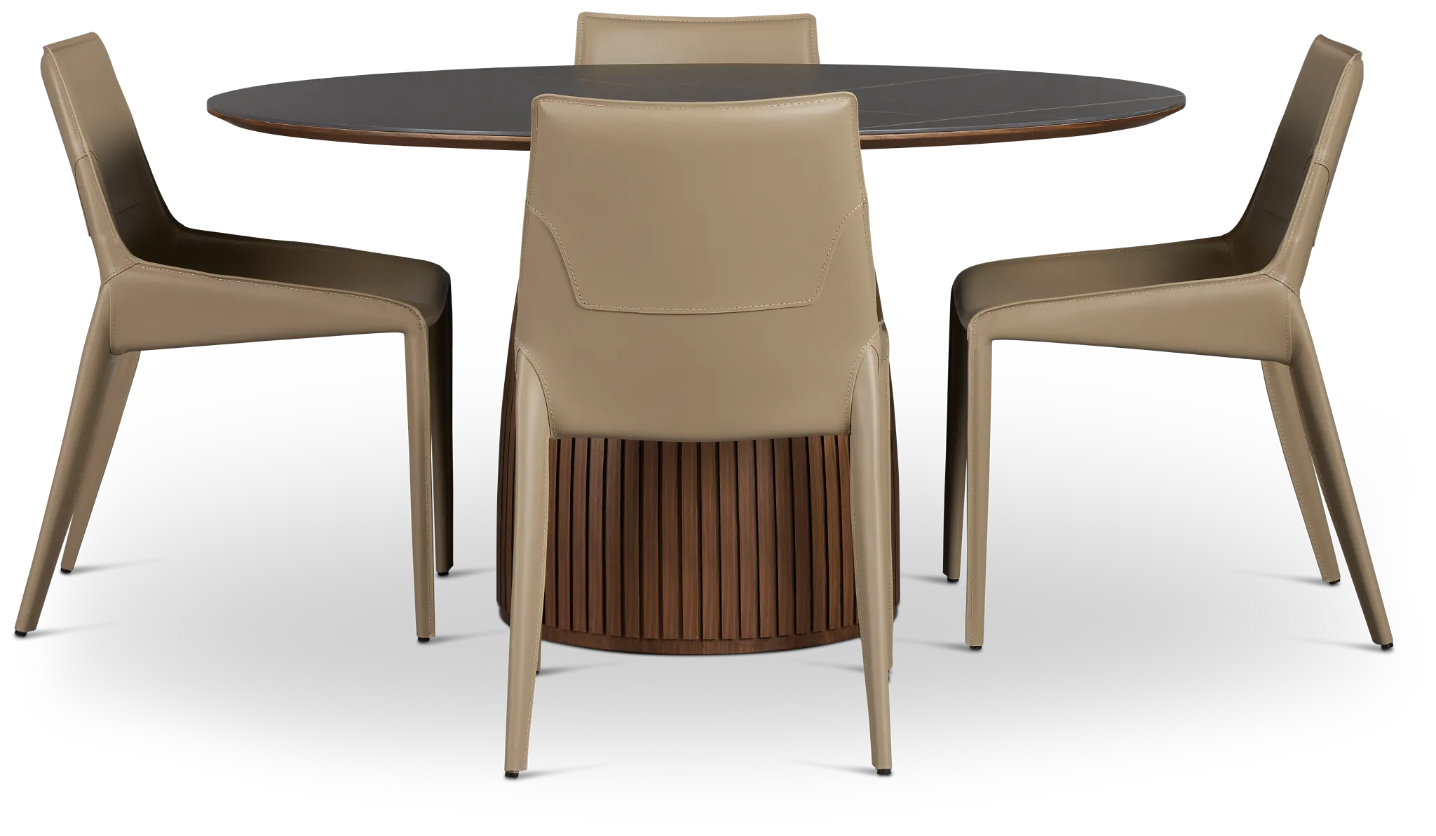 Wayne Two-tone Round Table With 4 Beige Upholstered Side Chairs