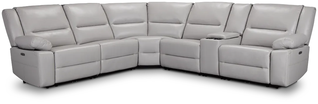 Peyton Light Gray Lthr/vinyl Medium Triple Power 2-arm Sectional