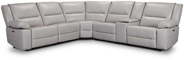 Peyton Light Gray Lthr/vinyl Medium Triple Power 2-arm Sectional