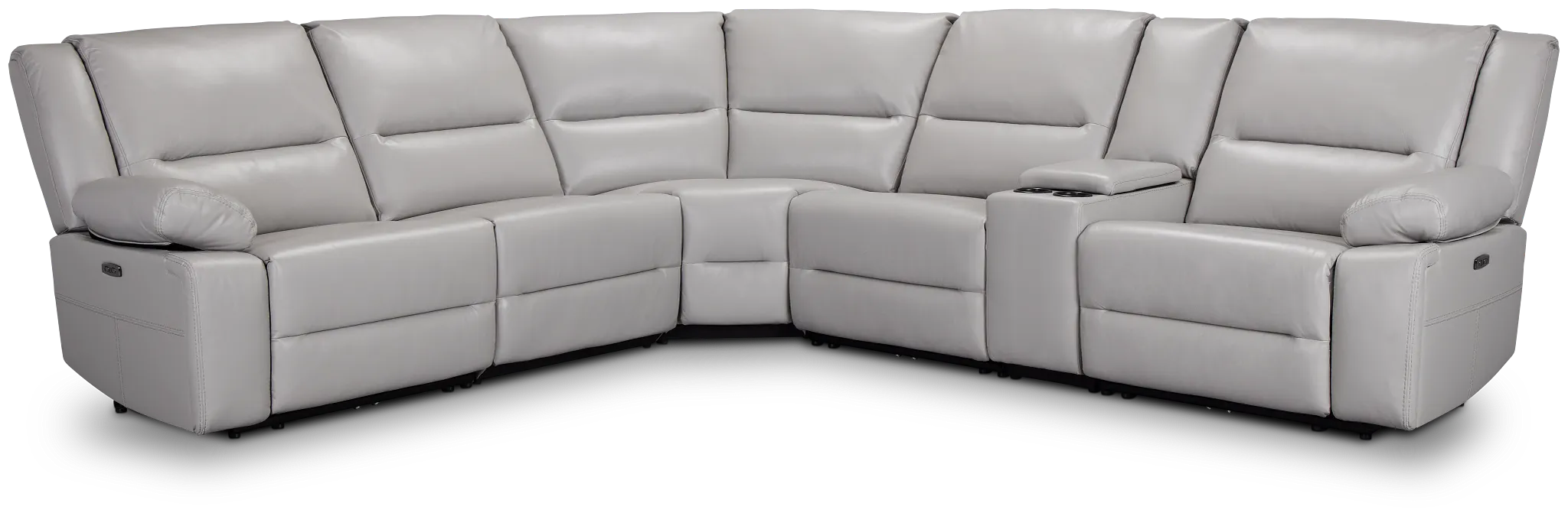 Peyton Light Gray Lthr/vinyl Medium Triple Power 2-arm Sectional