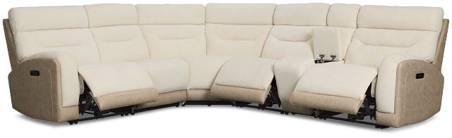 Travis Light Beige Fabric Medium Triple Power 2-arm Sectional