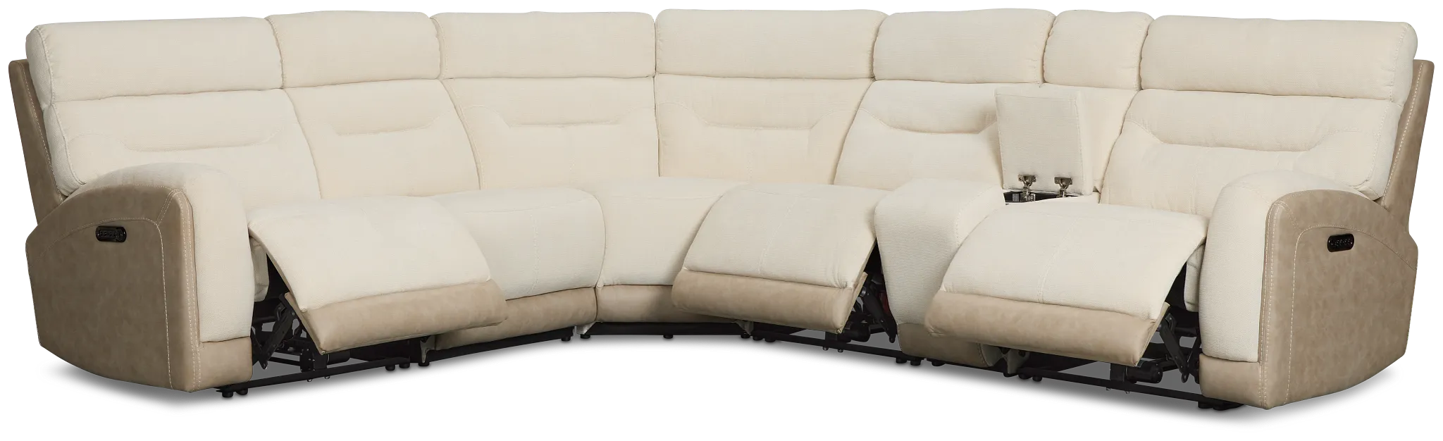 Travis Light Beige Fabric Medium Triple Power 2-arm Sectional