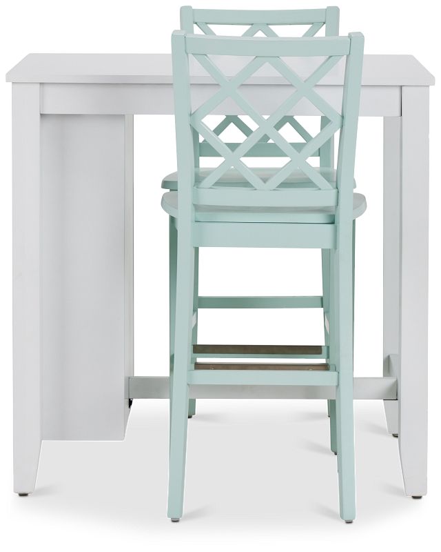 Edgartown Storage White High Table & 2 Light Blue Wood Barstools (2)