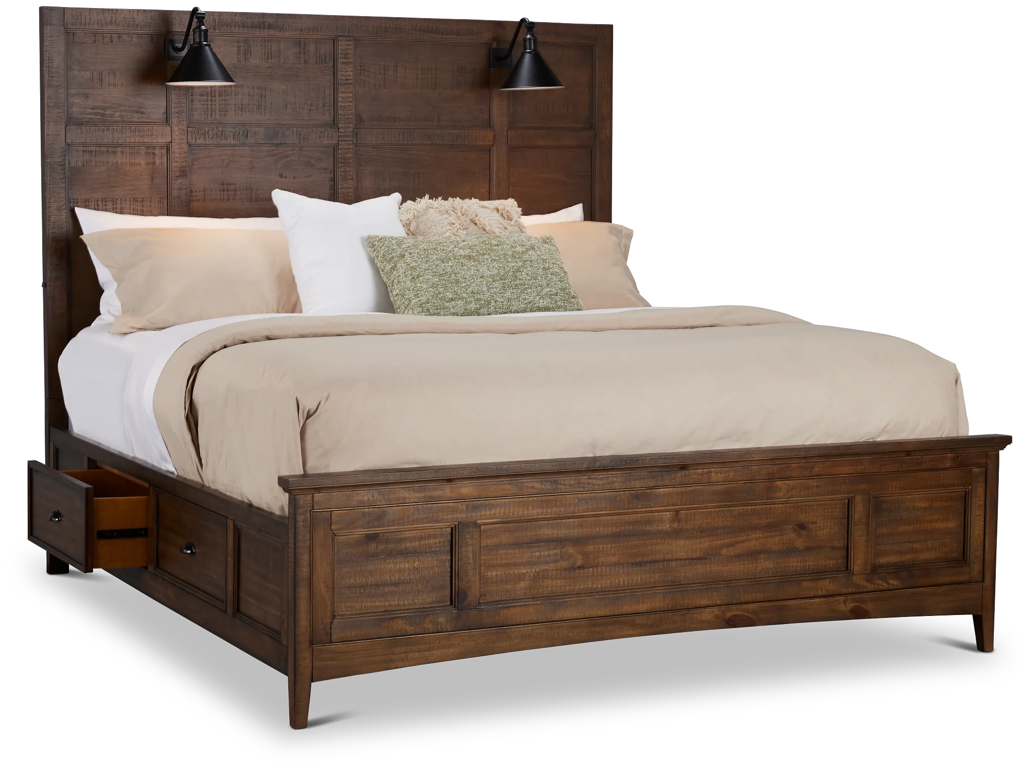 Heron Cove Mid Tone Storage Panel Bed With Lights