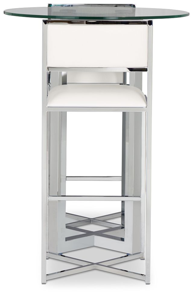 Amalfi White Glass Pub Table & 2 Metal Barstools