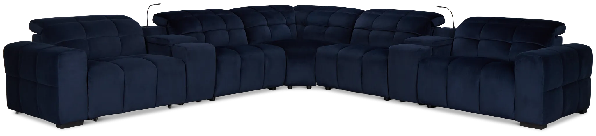 Gemma Navy Velvet Large Left Chaise Power Reclining Sectional