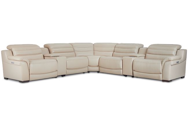 Sentinel Taupe Lthr/vinyl Large Triple Power Reclining Two-arm Sectional
