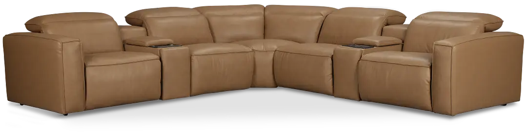 Ryland Brown Lthr/vinyl Large Triple Power Reclining Two-arm Sectional Ryland Brown Lthr/vinyl Large Triple Power Reclining Two-arm Sectional