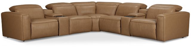 Ryland Brown Lthr/vinyl Large Triple Power Reclining Two-arm Sectional
