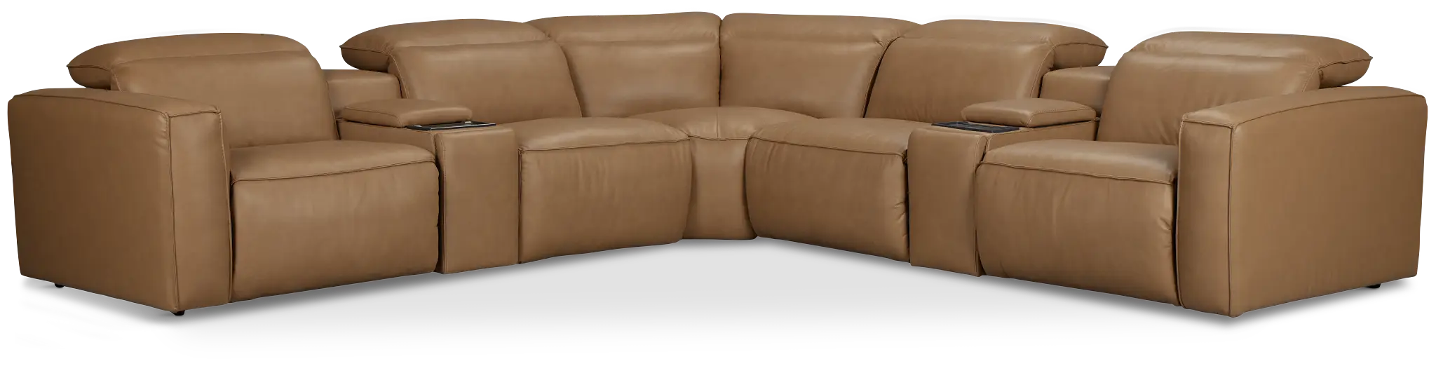 Ryland Brown Lthr/vinyl Large Triple Power Reclining Two-arm Sectional Ryland Brown Lthr/vinyl Large Triple Power Reclining Two-arm Sectional