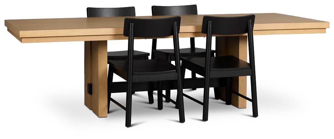 Highland Light Tone Rect Table & 4 Wood Chairs