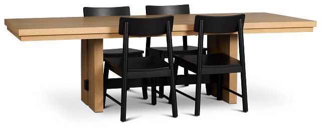 Highland Light Tone Rect Table & 4 Wood Chairs