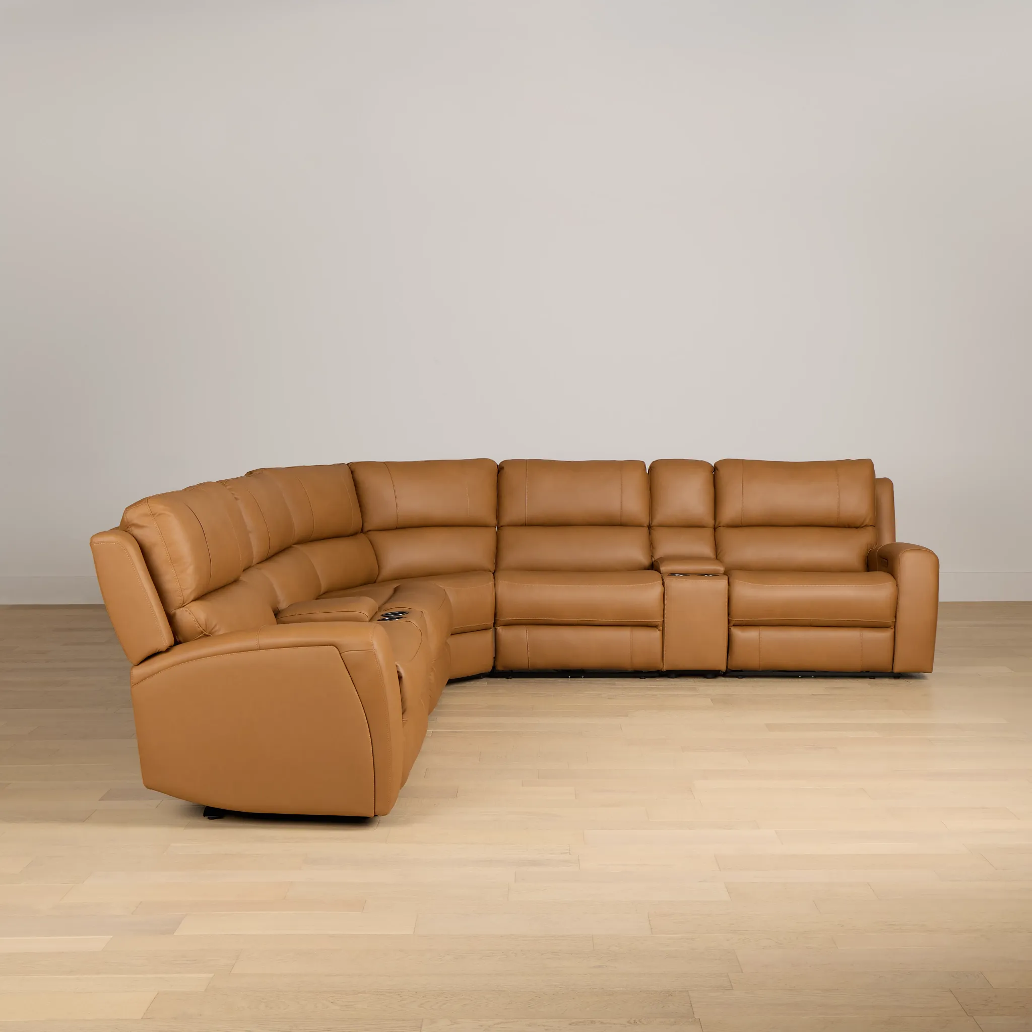 Summit Light Brown Lthr/vinyl Large Triple Power Reclining Two-arm Sectional