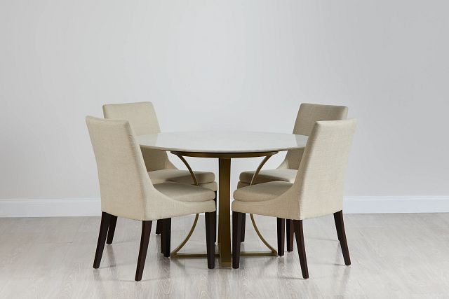 Gaby Light Beige Round Table & 4 Upholstered Chairs