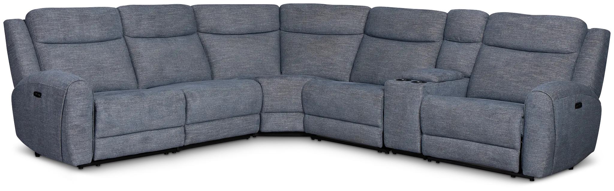 Walker Blue Fabric Medium Triple Power 2-arm Sectional
