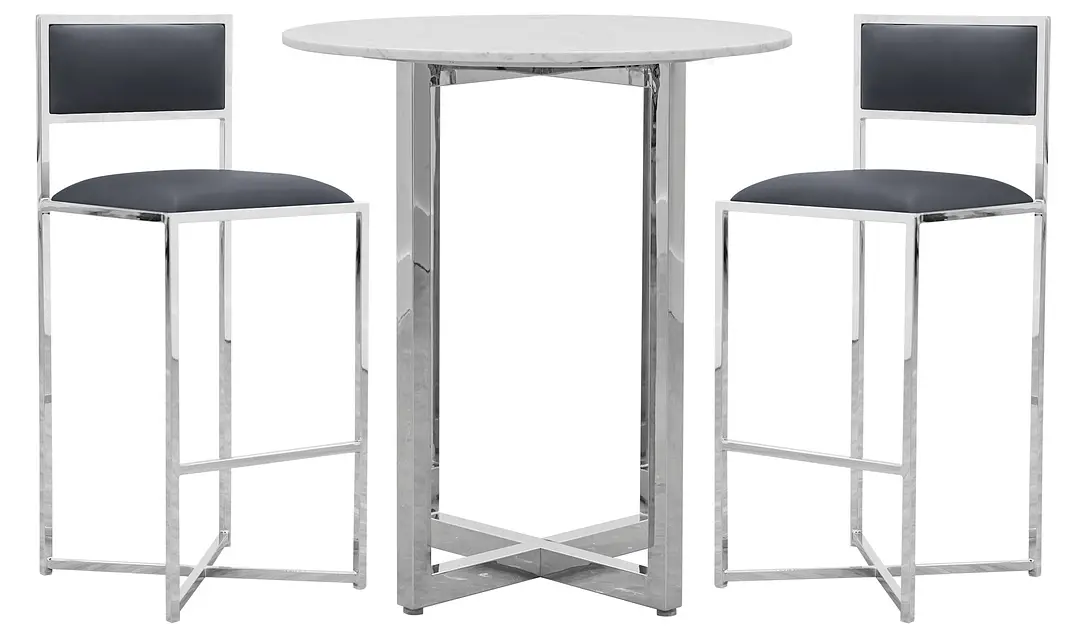 Amalfi Gray Marble Pub Table & 2 Metal Barstools Amalfi Gray Marble Pub Table & 2 Metal Barstools