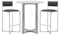 Amalfi Gray Marble Pub Table & 2 Metal Barstools