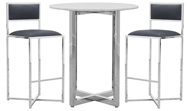 Amalfi Gray Marble Pub Table & 2 Metal Barstools