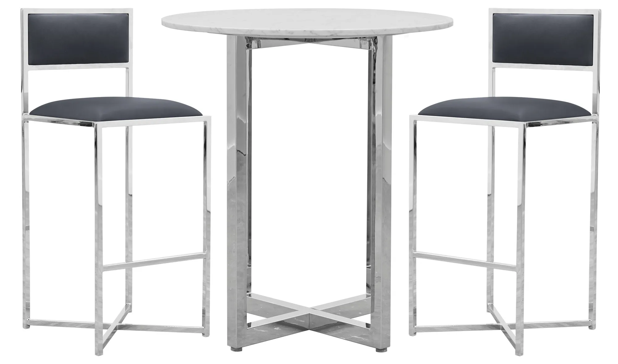 Amalfi Gray Marble Pub Table & 2 Metal Barstools