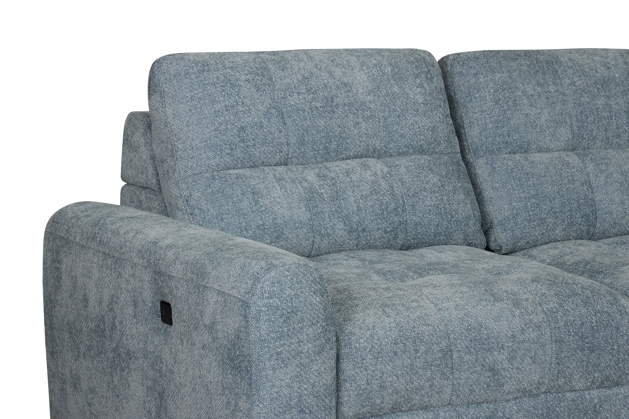 Hendrix Light Blue Fabric Medium Dual Power 2 Arm Extension Chaise Sectional