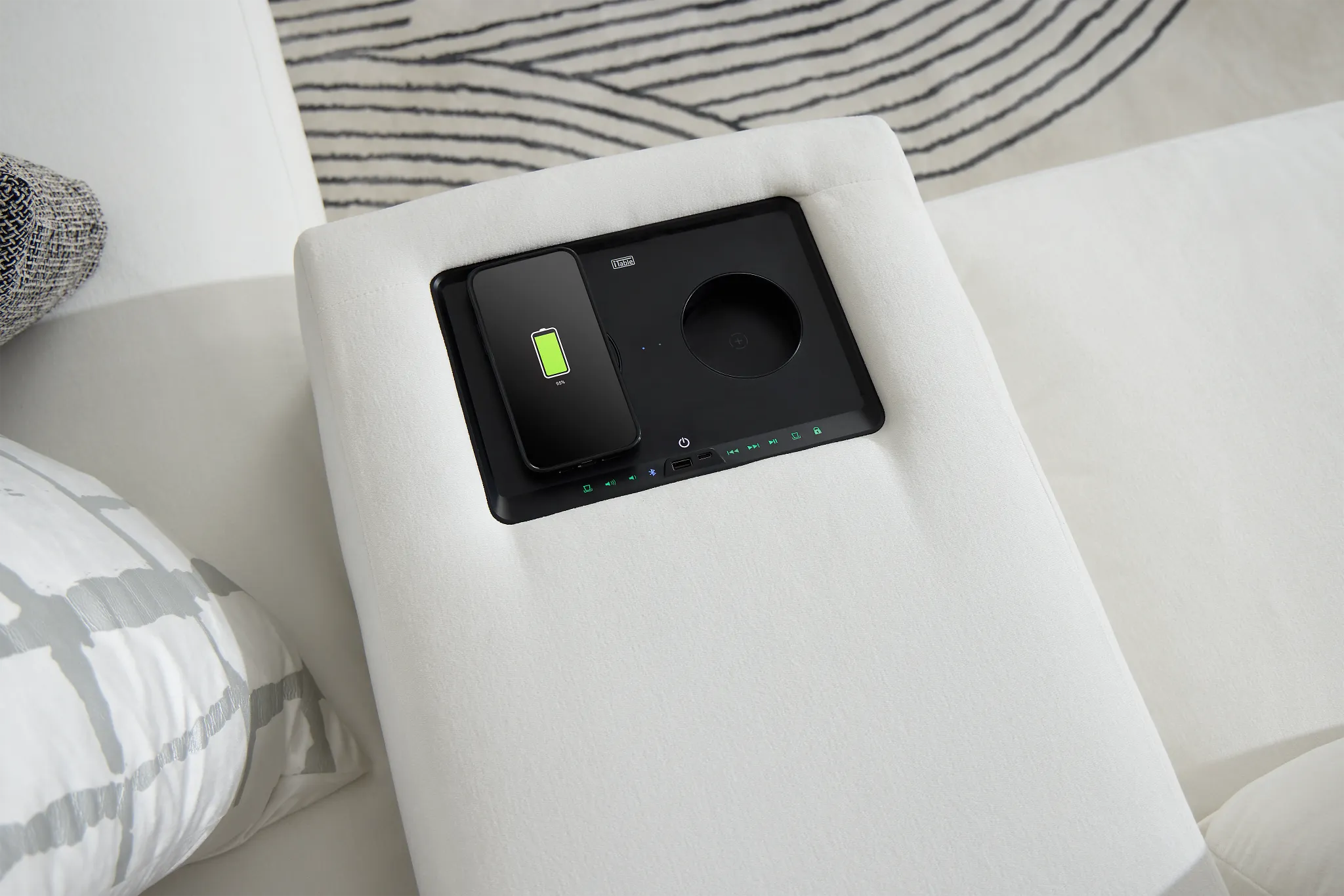 Citymod White Fabric Large Right Chaise Sectional With Media Console