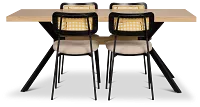 Lynden Light Tone Rect Table & 4 Beige Woven Upholstered Side Chairs
