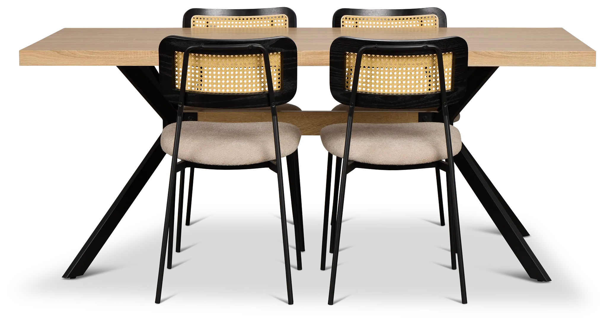 Lynden Light Tone Rect Table & 4 Beige Woven Upholstered Side Chairs