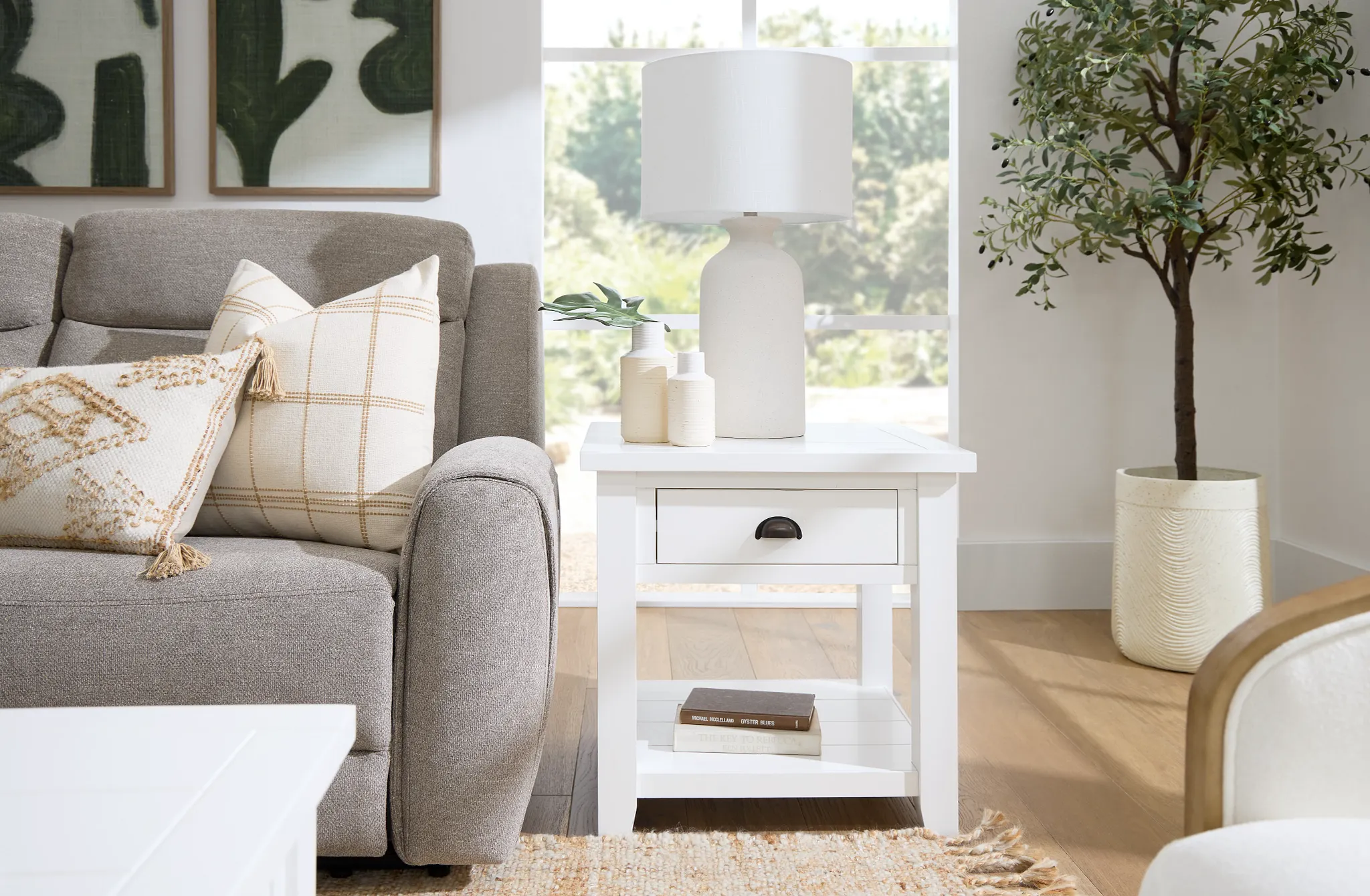 Bismark White Square End Table