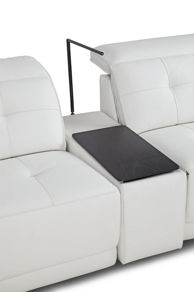 Reva White Leather Medium Dual Power 2-arm Reclining Sectional