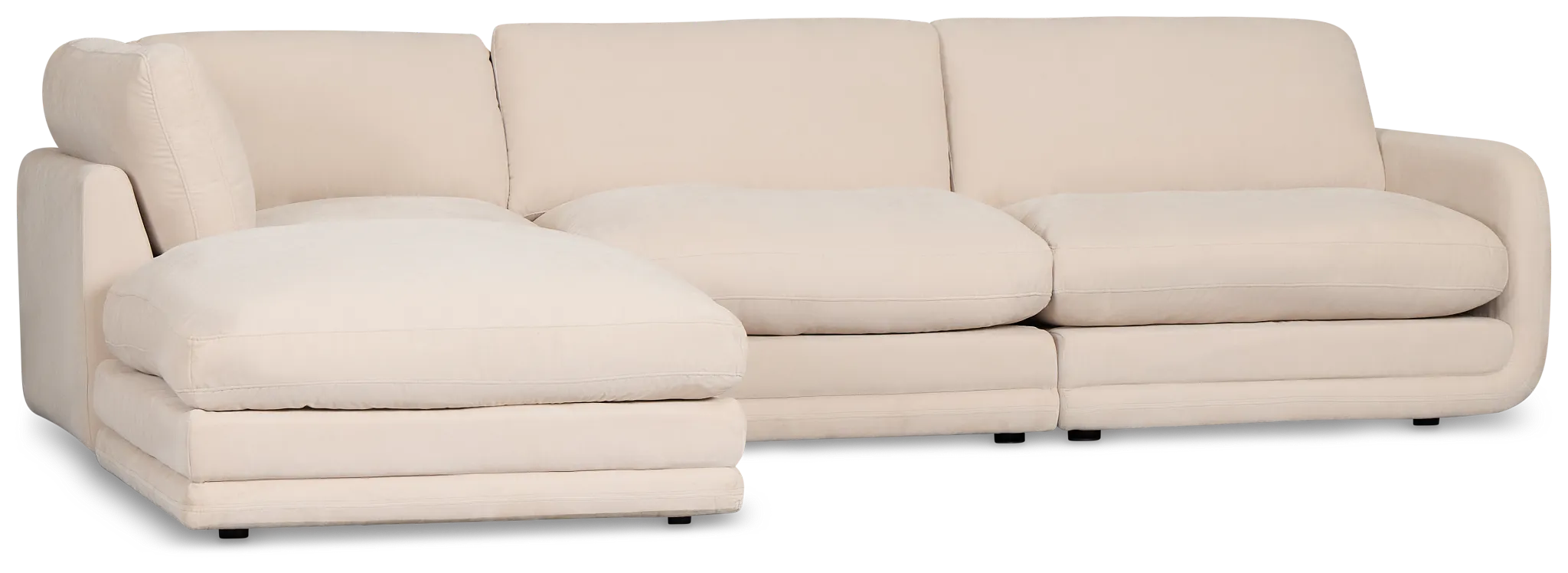 Jules Ivory Velvet 4-piece Left Facing Bumper Sectional